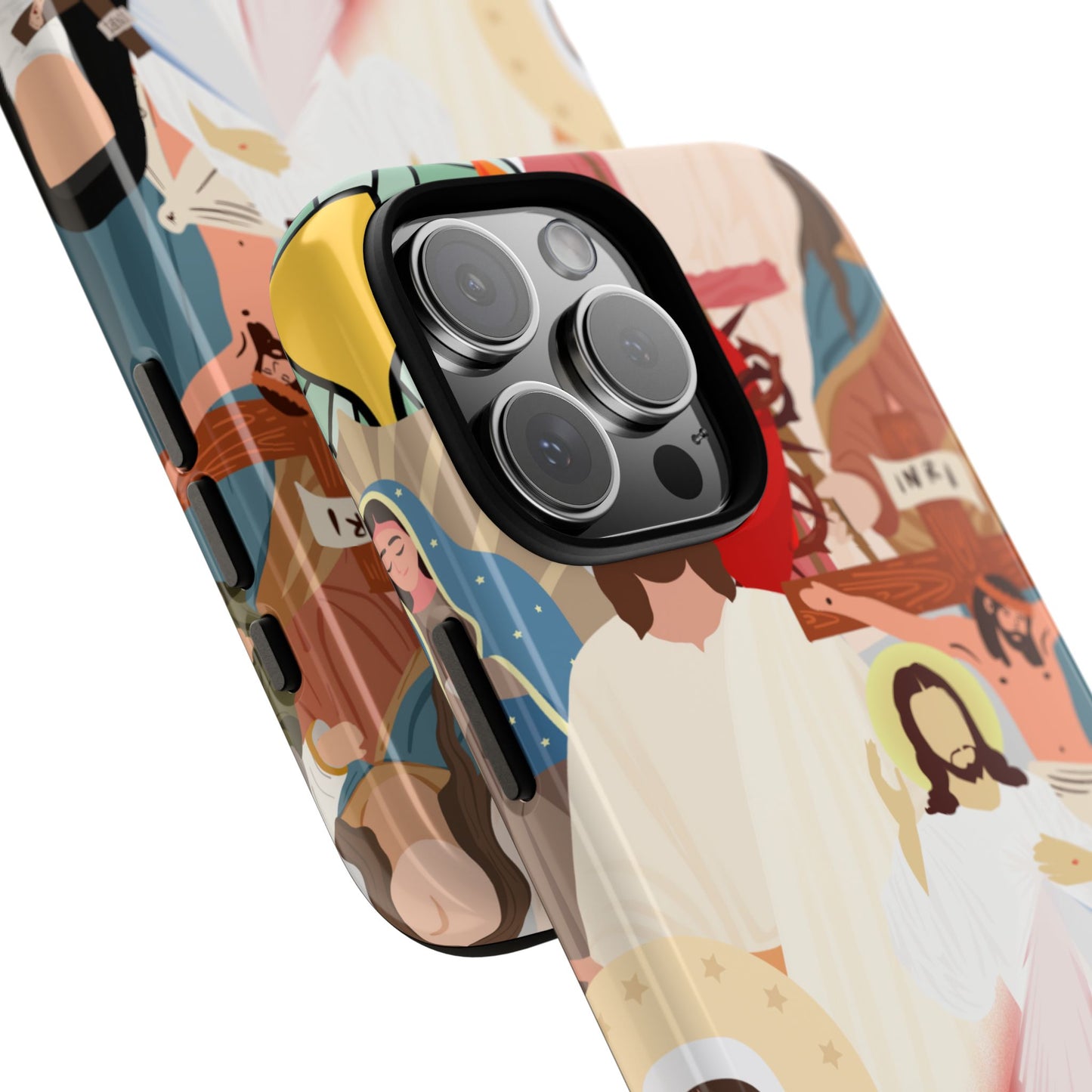 Vibrant Phone Case with Religious Art, Faith-Inspired Design