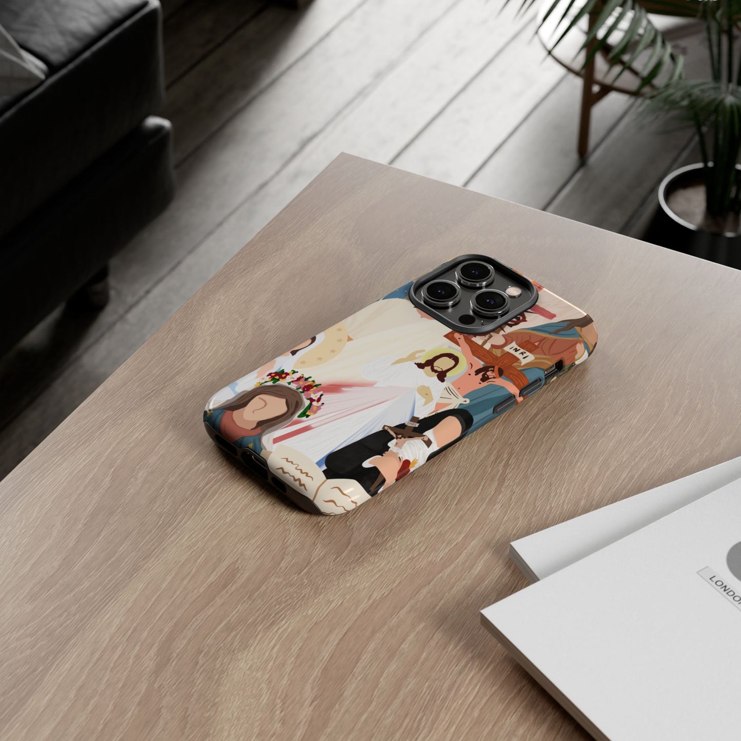 Vibrant Phone Case with Religious Art, Faith-Inspired Design