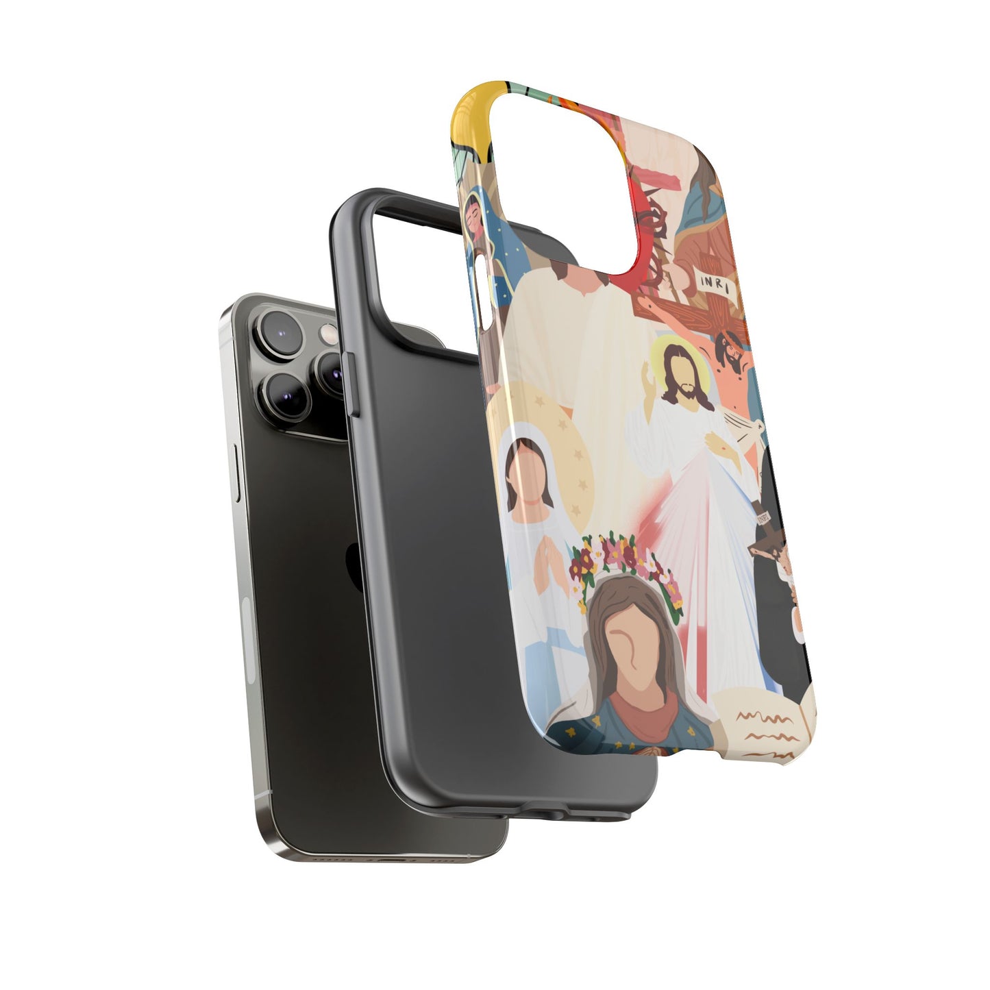 Vibrant Phone Case with Religious Art, Faith-Inspired Design