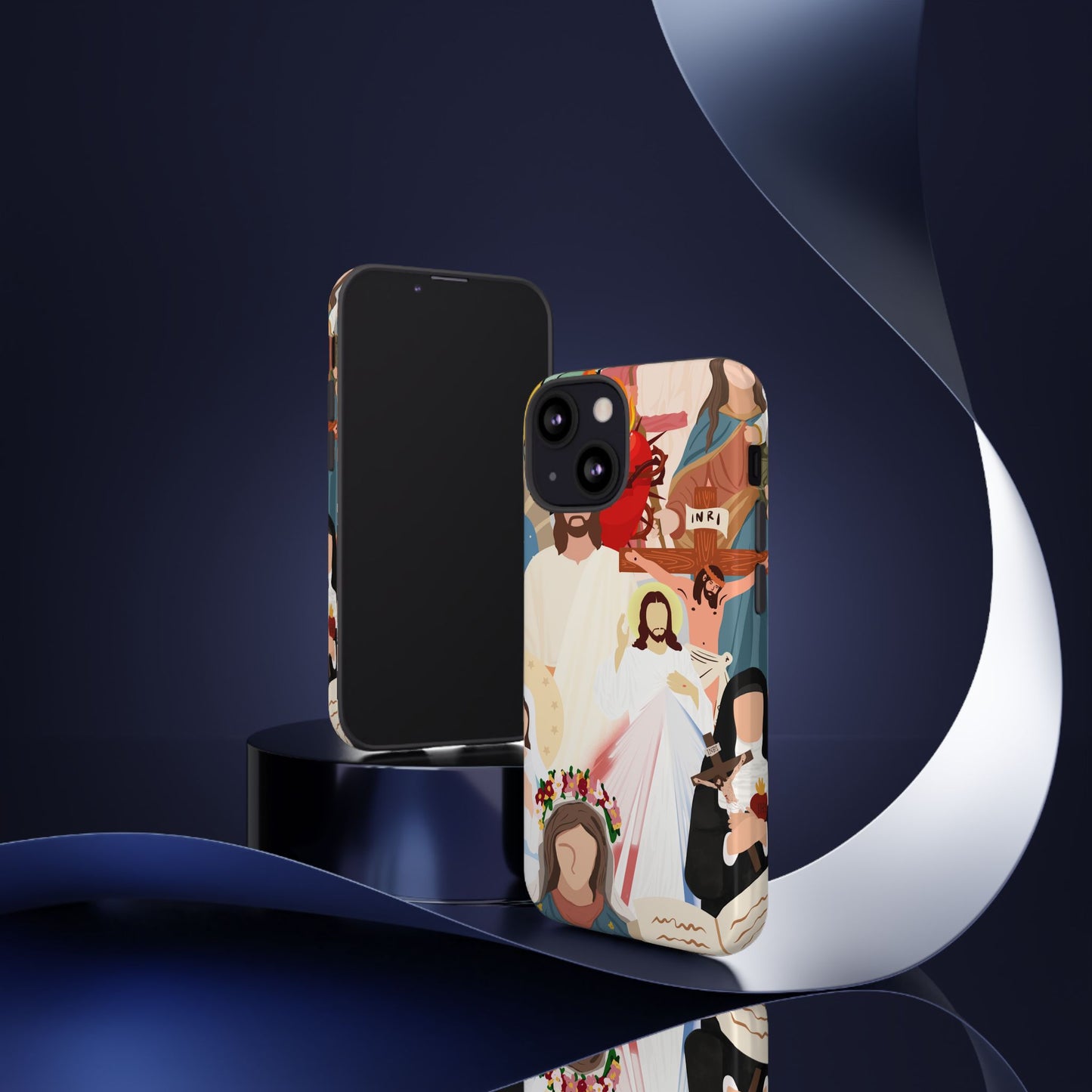 Vibrant Phone Case with Religious Art, Faith-Inspired Design