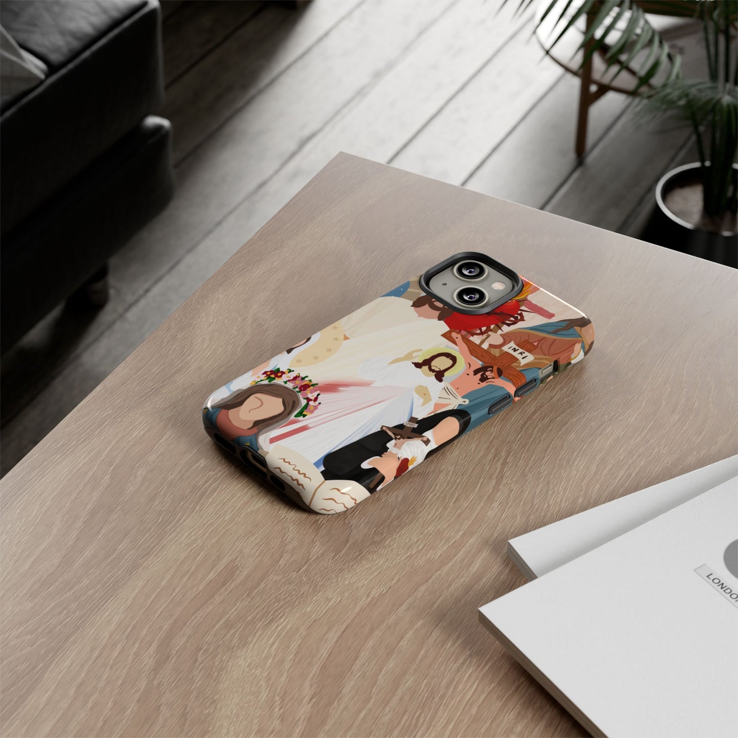 Vibrant Phone Case with Religious Art, Faith-Inspired Design