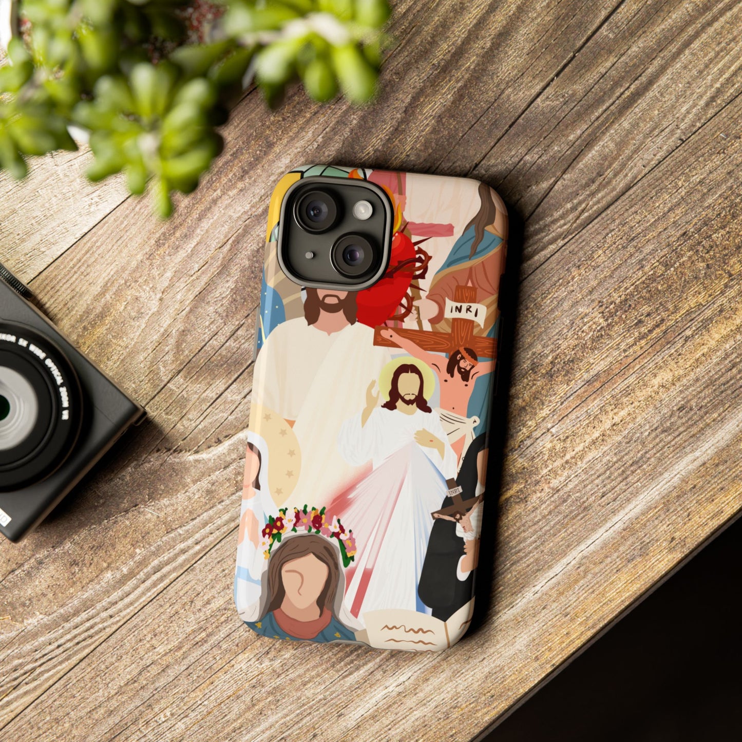 Vibrant Phone Case with Religious Art, Faith-Inspired Design
