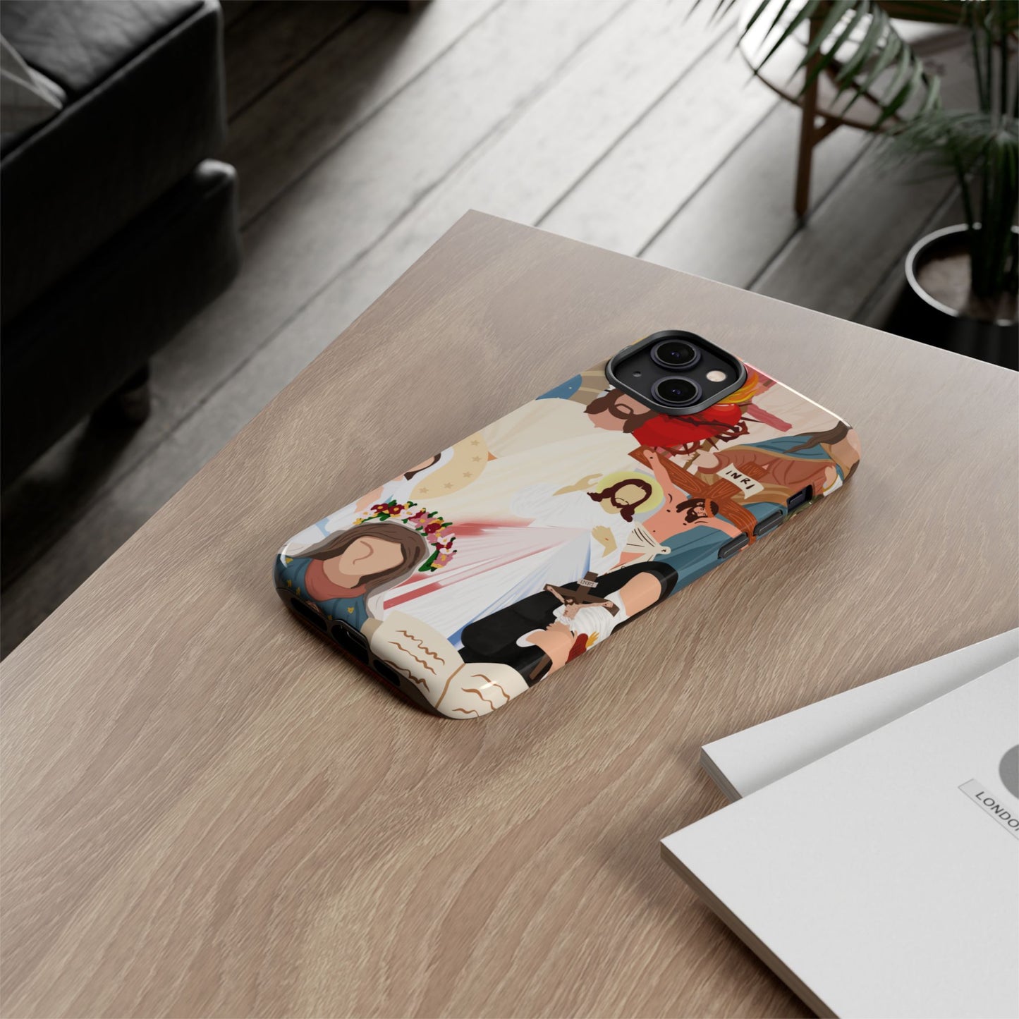 Vibrant Phone Case with Religious Art, Faith-Inspired Design