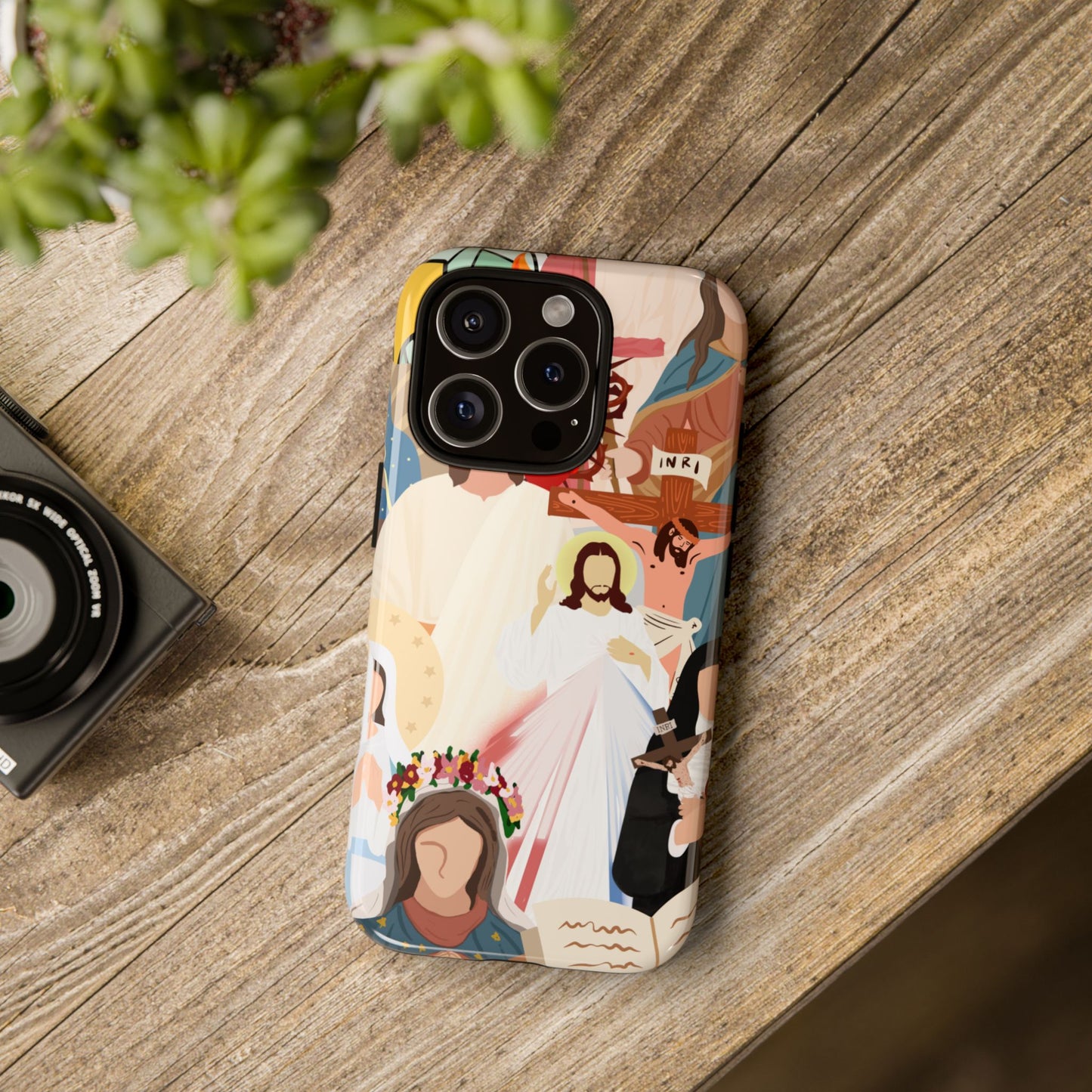Vibrant Phone Case with Religious Art, Faith-Inspired Design