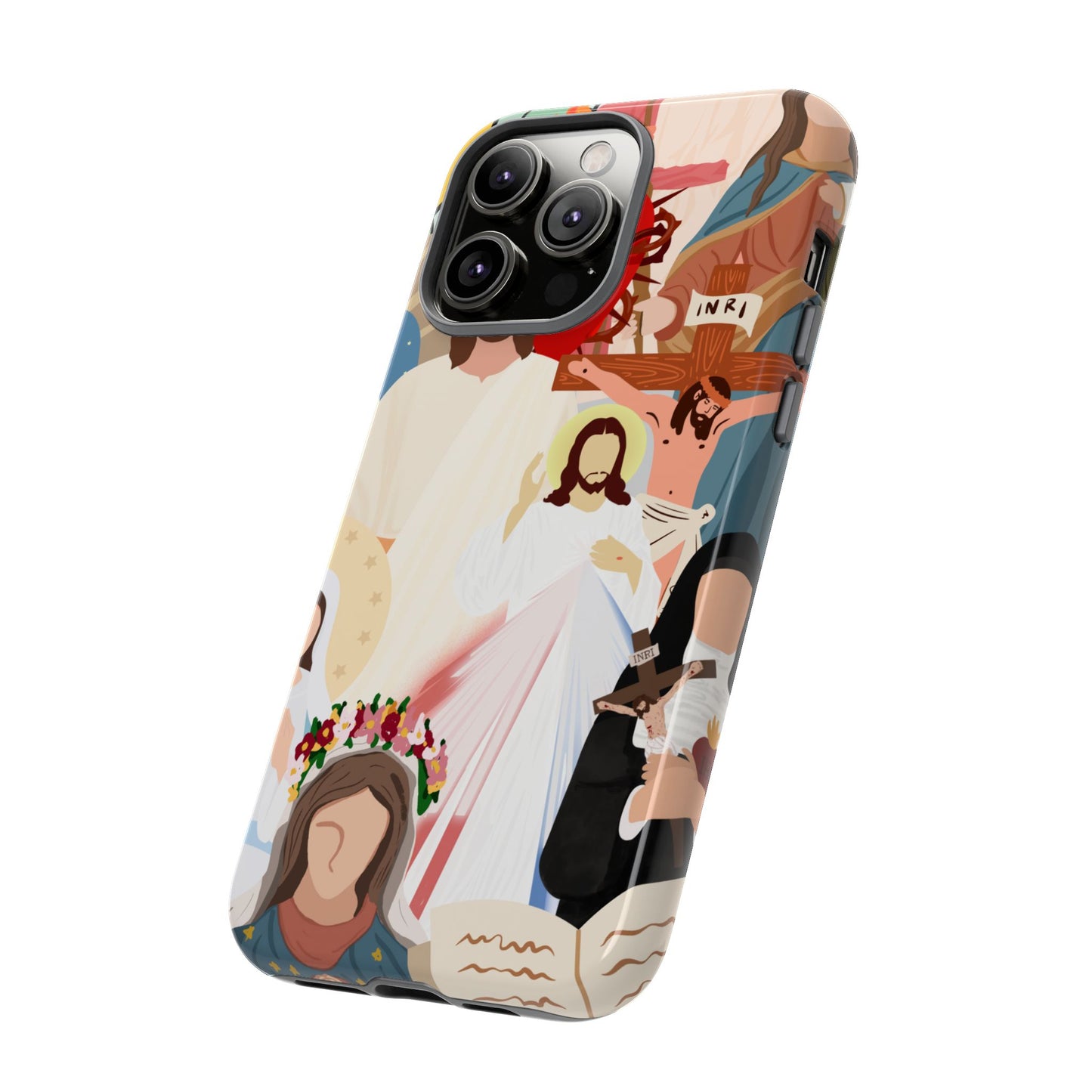 Vibrant Phone Case with Religious Art, Faith-Inspired Design