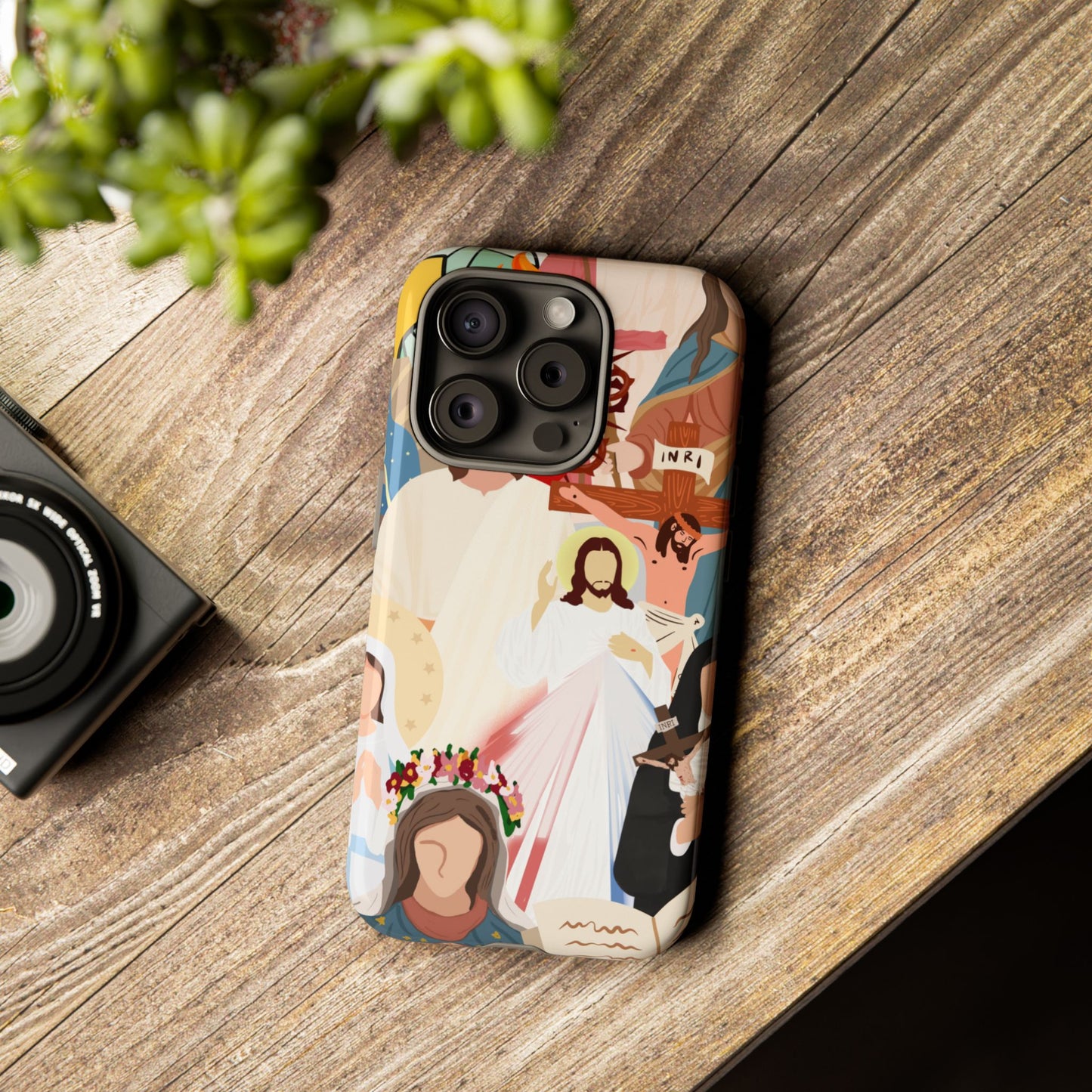Vibrant Phone Case with Religious Art, Faith-Inspired Design