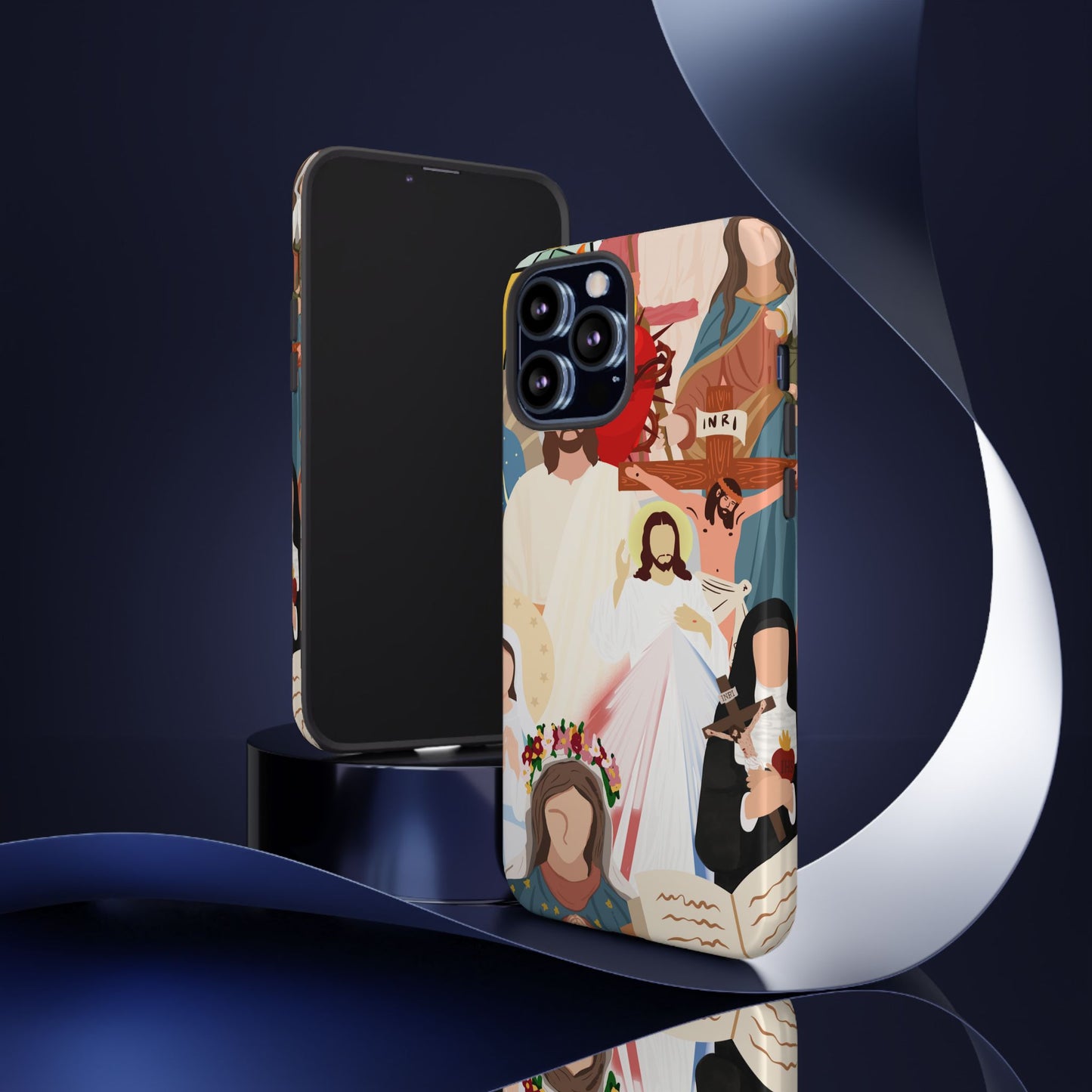 Vibrant Phone Case with Religious Art, Faith-Inspired Design