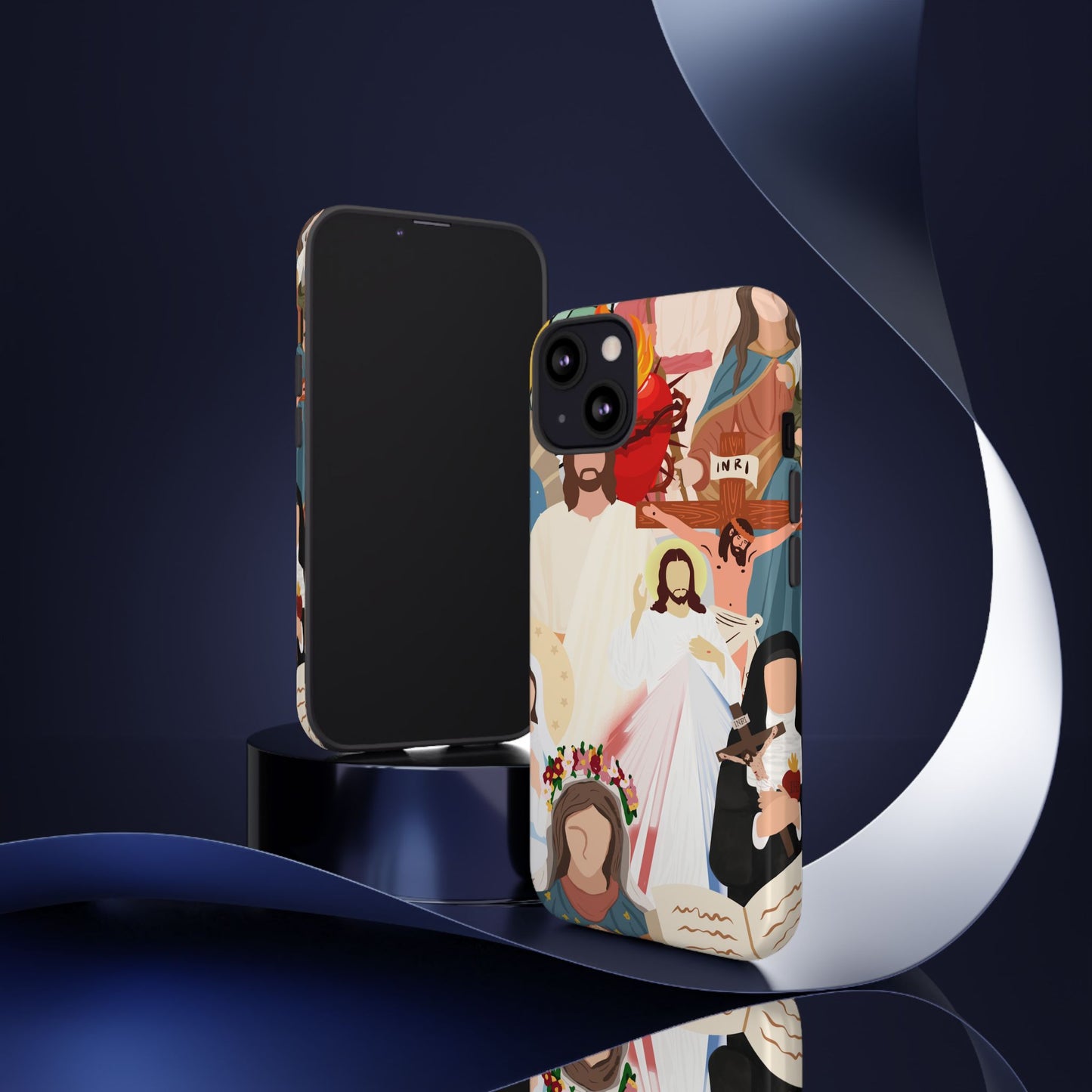 Vibrant Phone Case with Religious Art, Faith-Inspired Design