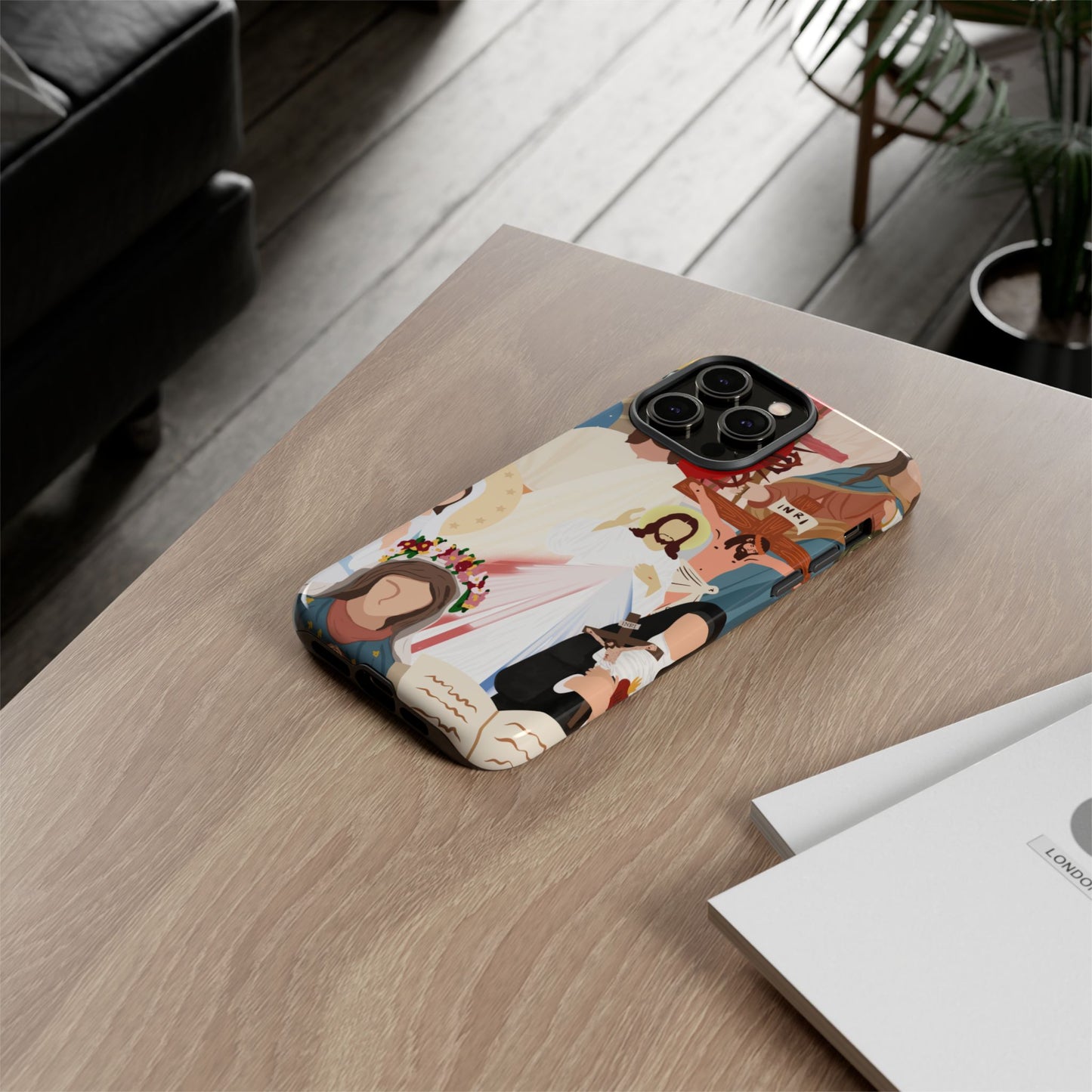 Vibrant Phone Case with Religious Art, Faith-Inspired Design