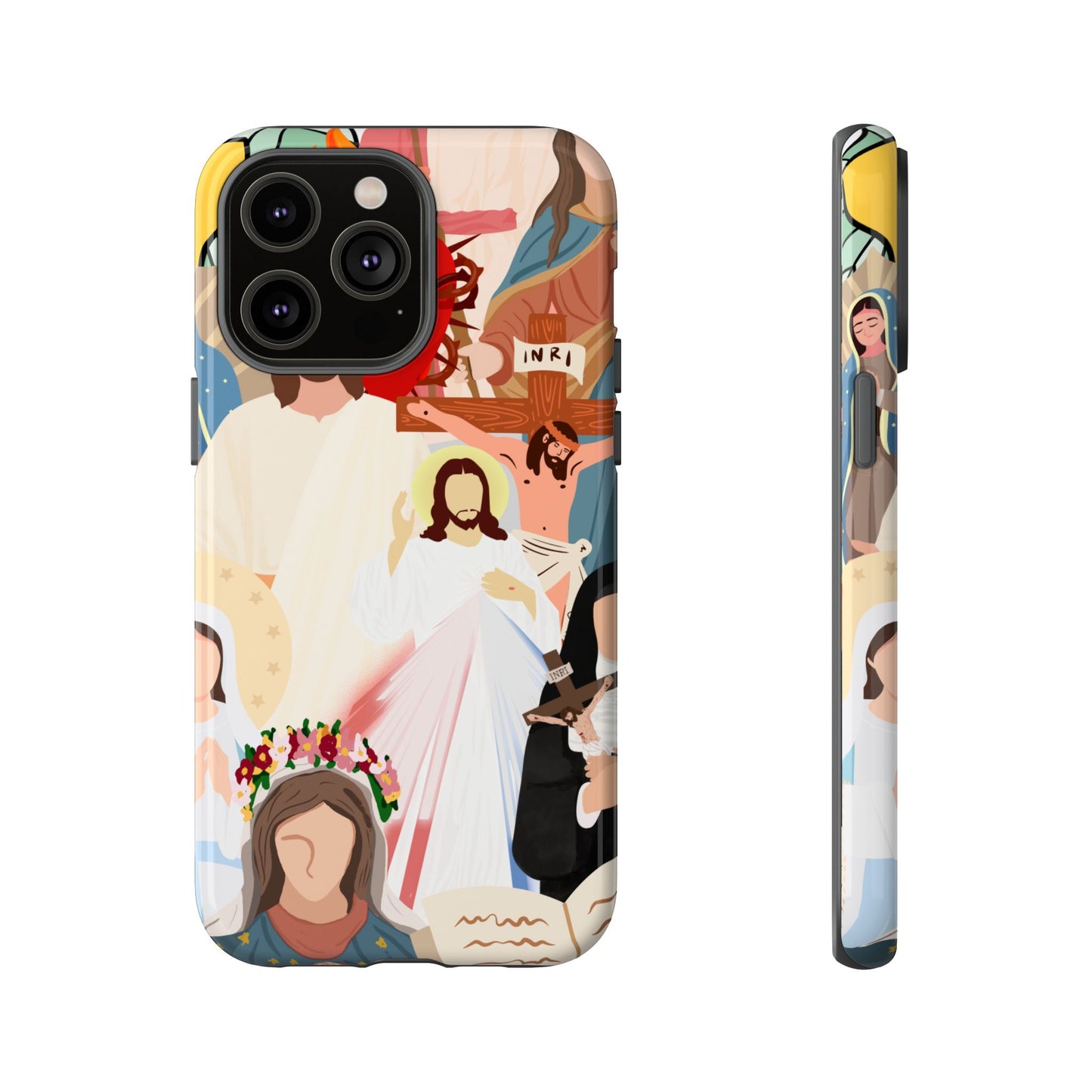 Vibrant Phone Case with Religious Art, Faith-Inspired Design