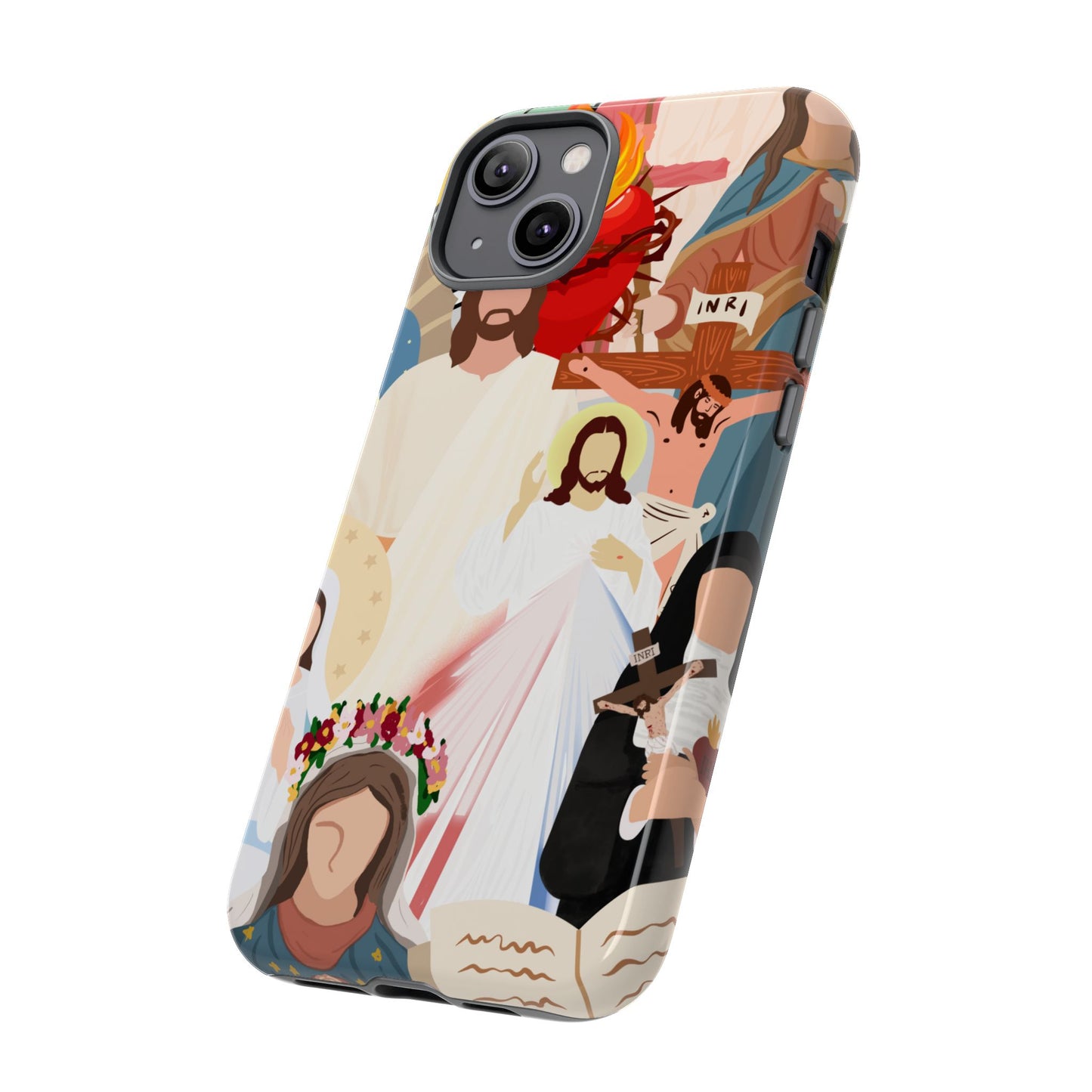 Vibrant Phone Case with Religious Art, Faith-Inspired Design