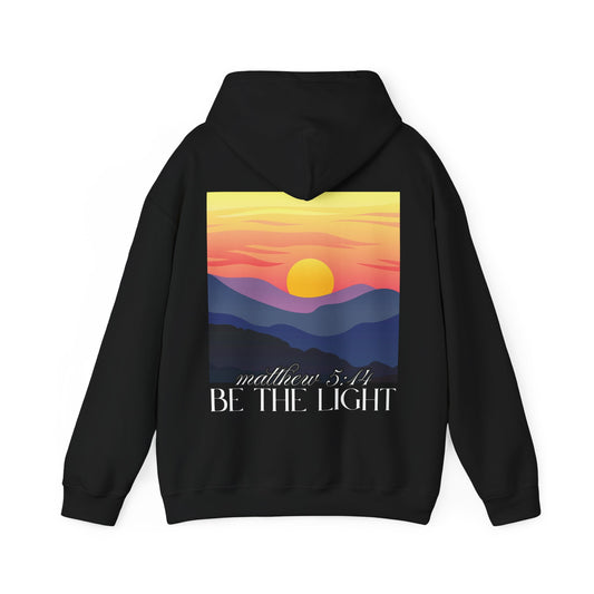 "Be the Light" Cozy Hoodie - Inspirational phrase from Matthew 5:14