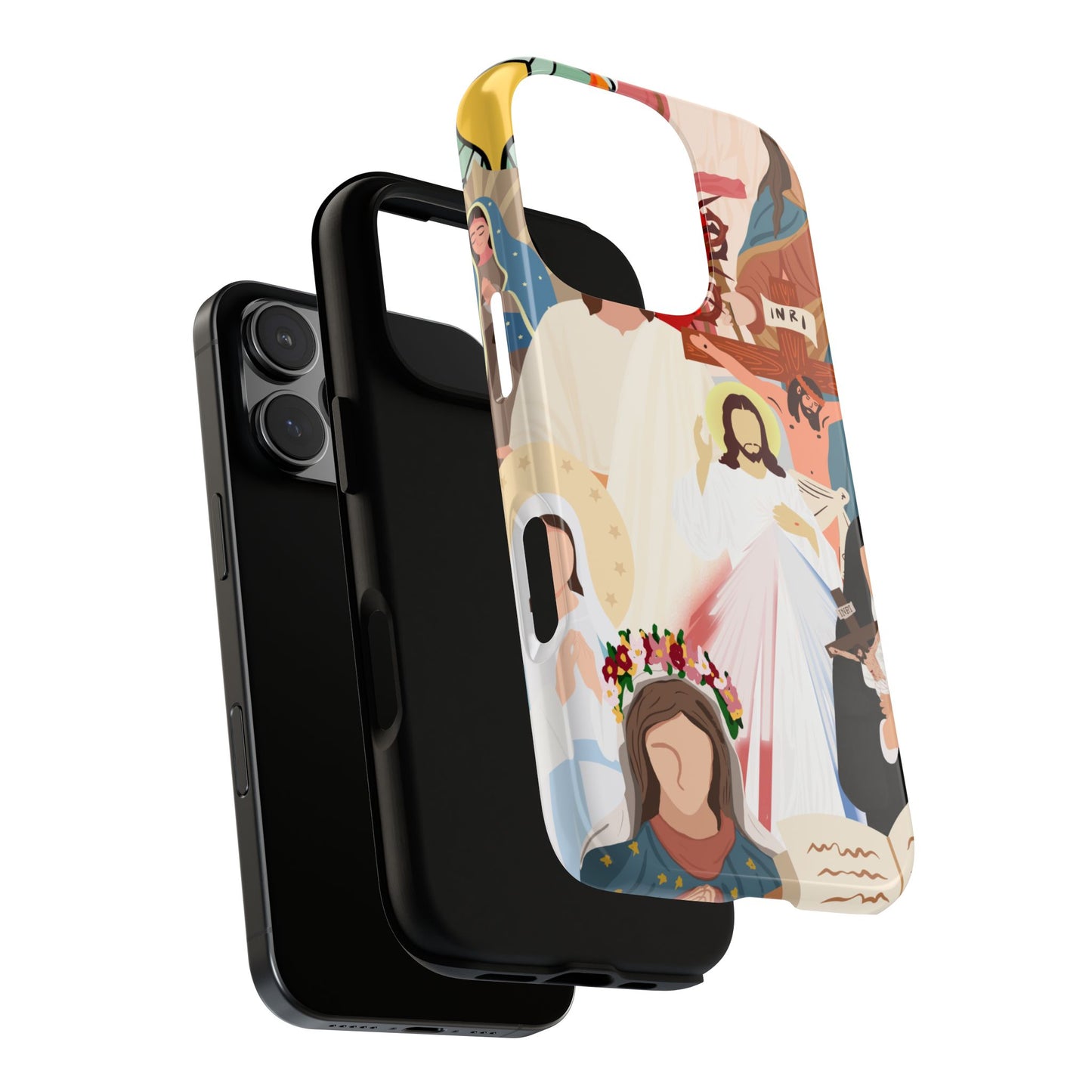 Vibrant Phone Case with Religious Art, Faith-Inspired Design