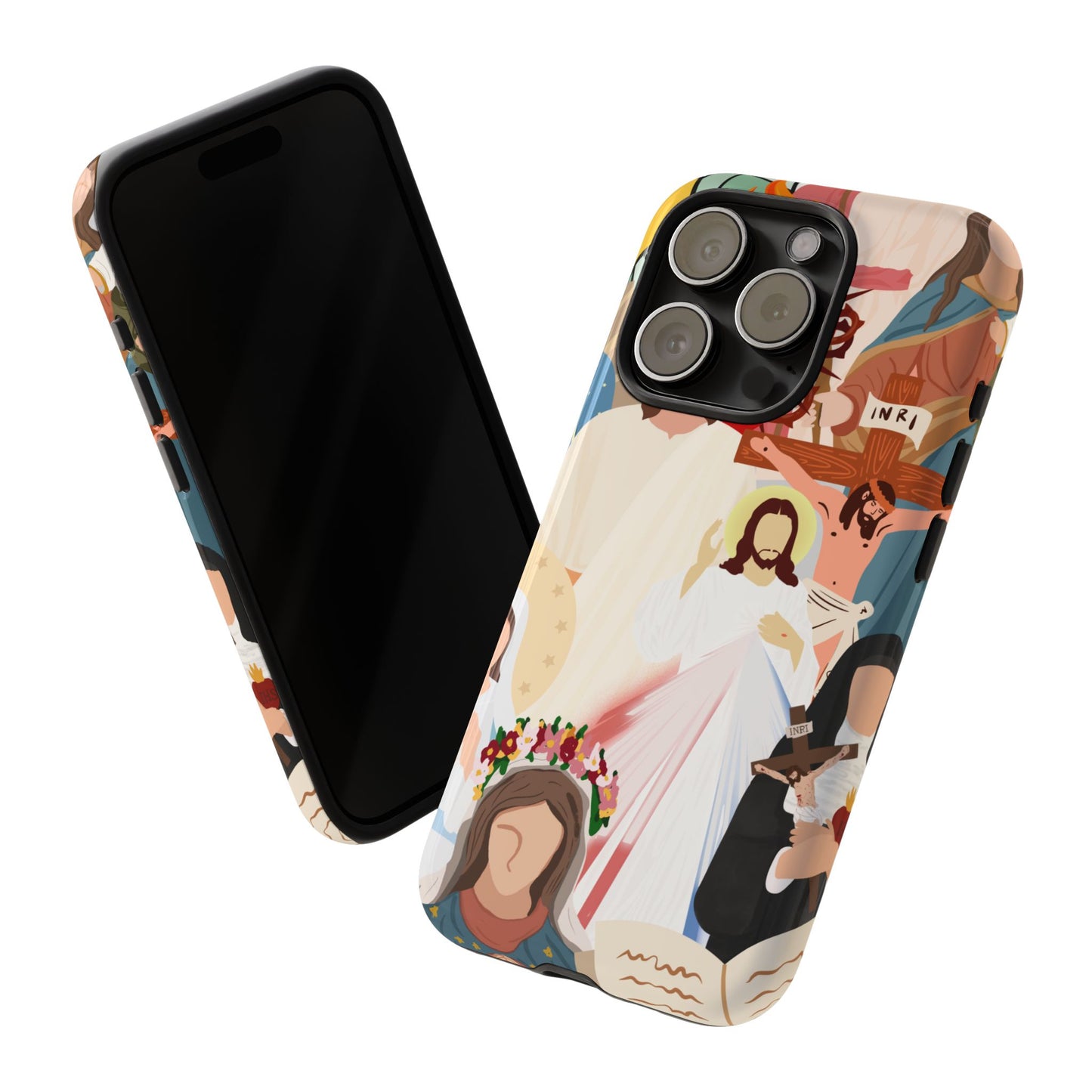 Vibrant Phone Case with Religious Art, Faith-Inspired Design