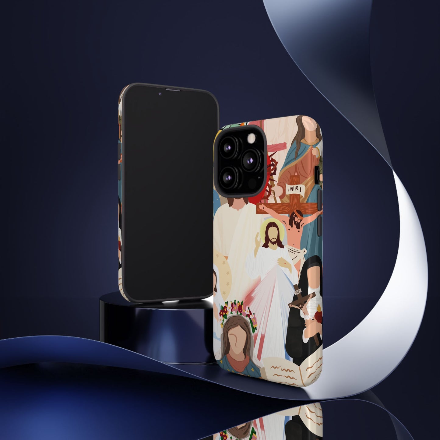 Vibrant Phone Case with Religious Art, Faith-Inspired Design